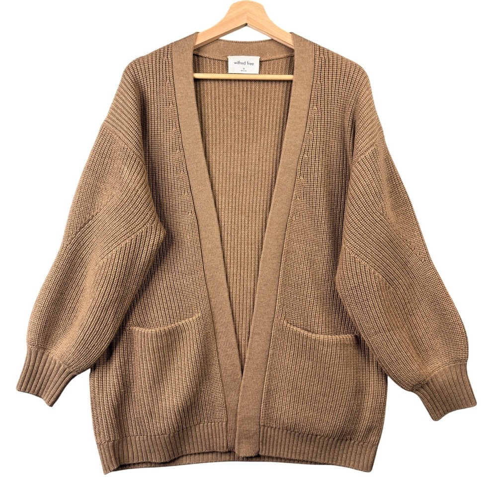 Wilfred Free Aritzia Unwind Oversized Cardigan‎ XS Camel Tan Merino Wool Ribbed